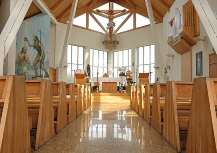 Modern empty catholic church interior